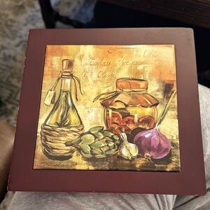 Ceramic tile with wood frame
